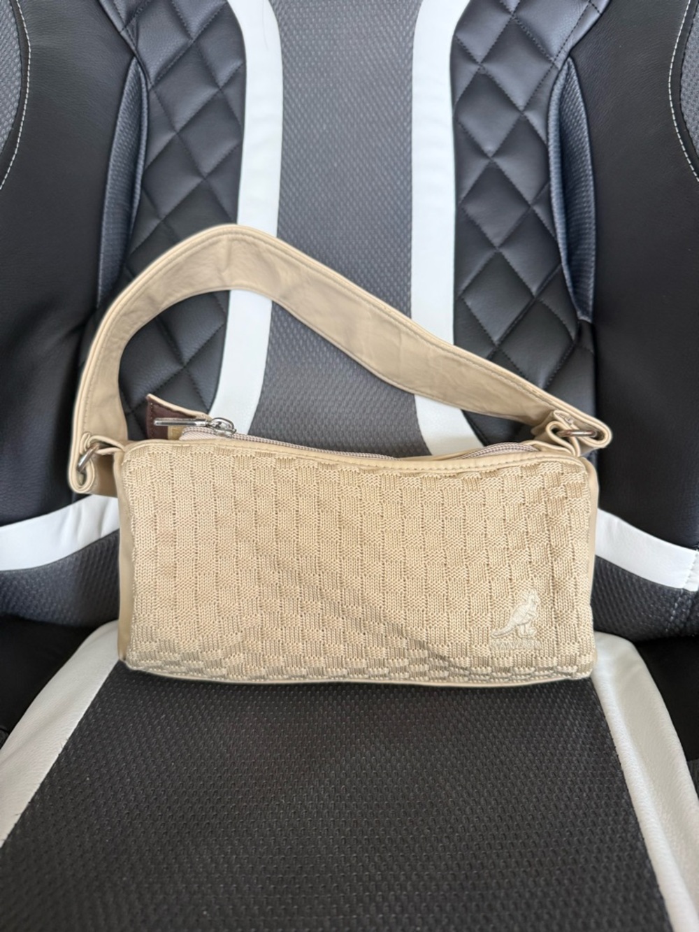 Kangol Blue Basketweave Beige Woven Shoulder Bag